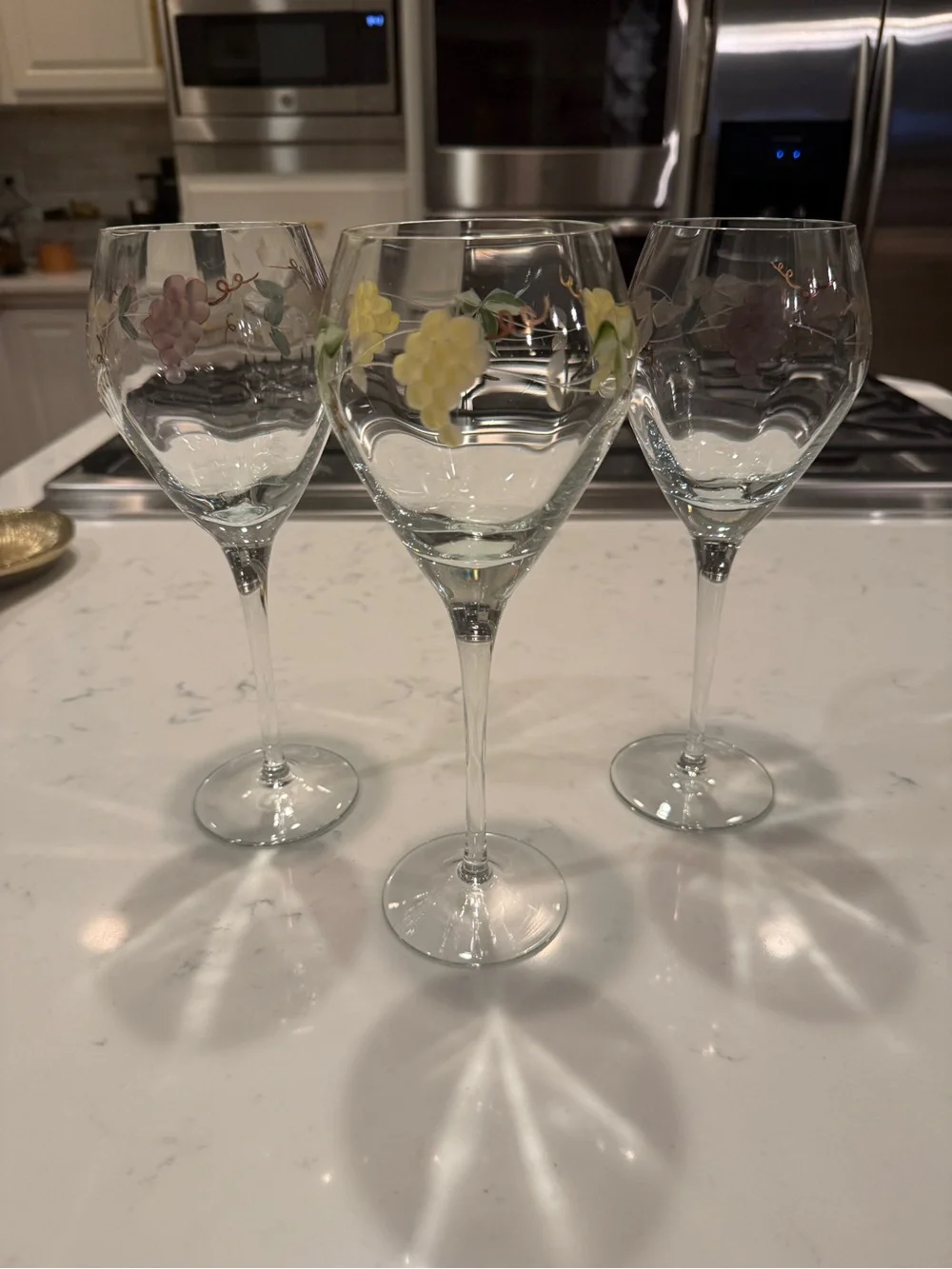 Hand Painted Grape Vine Wine Glasses Set of 3 Floral Vineyard 9” Goblets